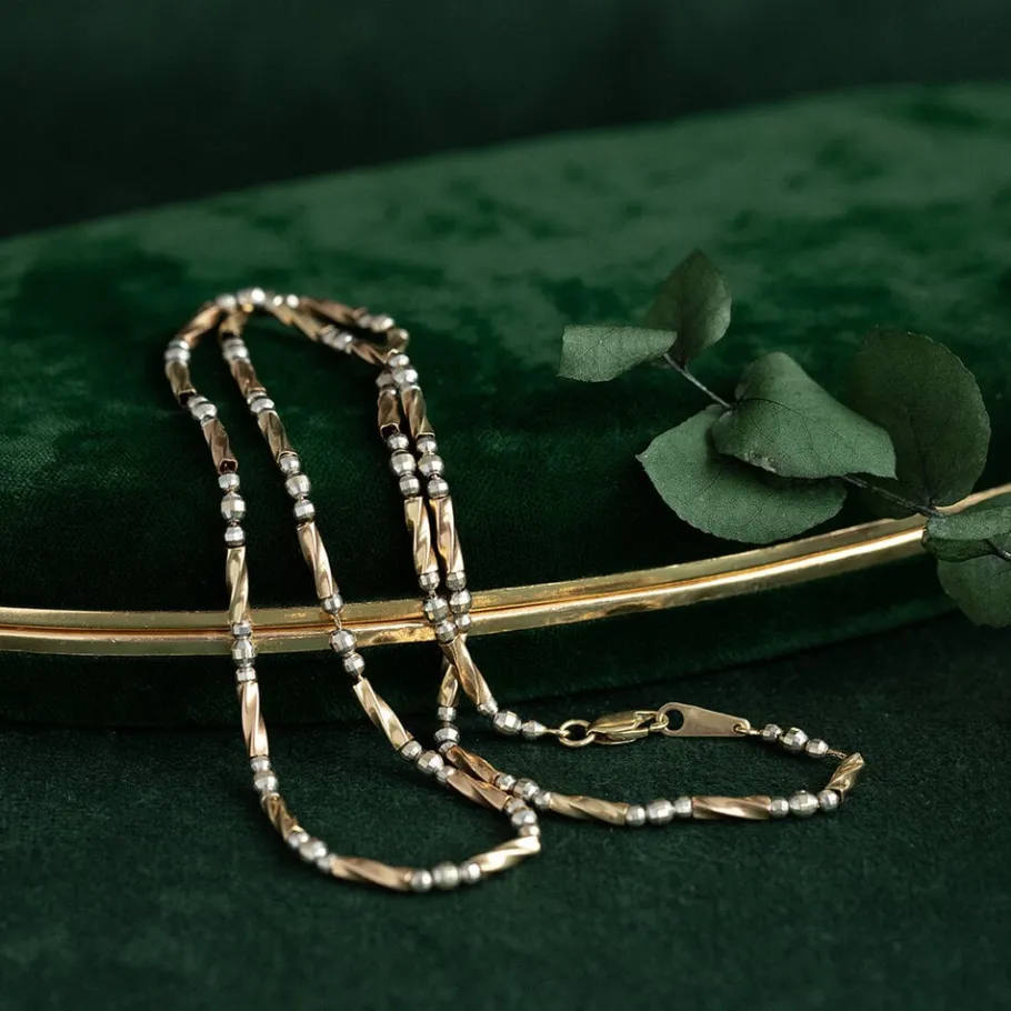Bicolour gold fantasy necklace 14 krt>Vintage Jewellery Online
