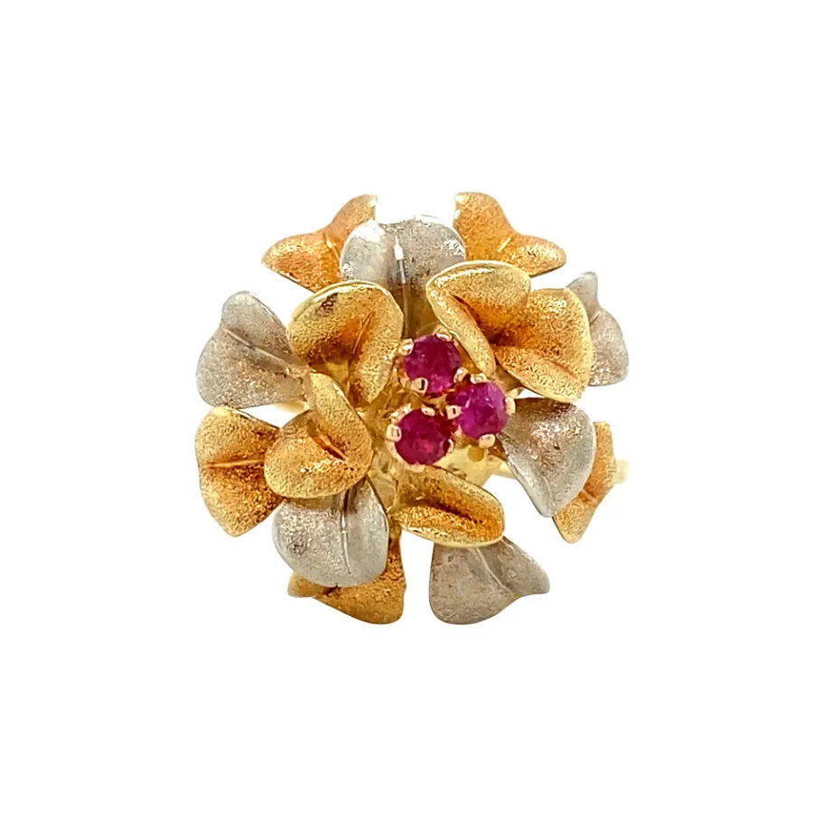 Bicolour gold ring with ruby 14 krt>Vintage Jewellery Best