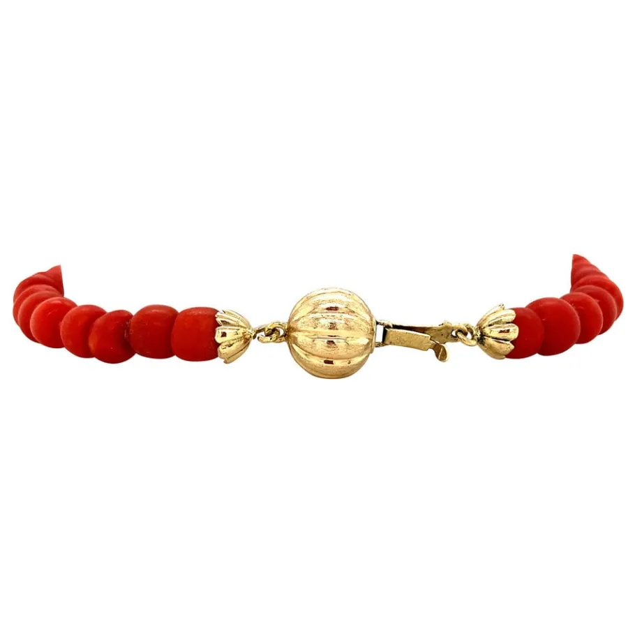 Blood coral bracelet with gold clasp 14 krt>Vintage Jewellery Sale