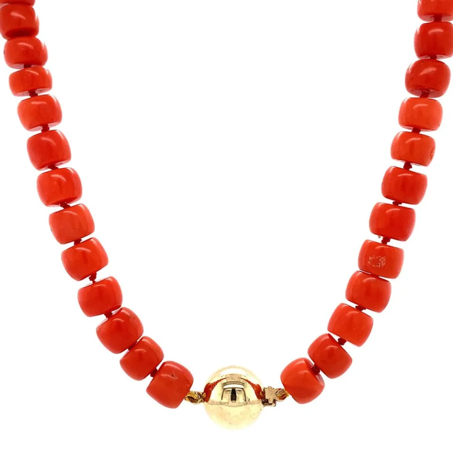 Blood coral necklace with gold clasp 14 krt>Vintage Jewellery Online