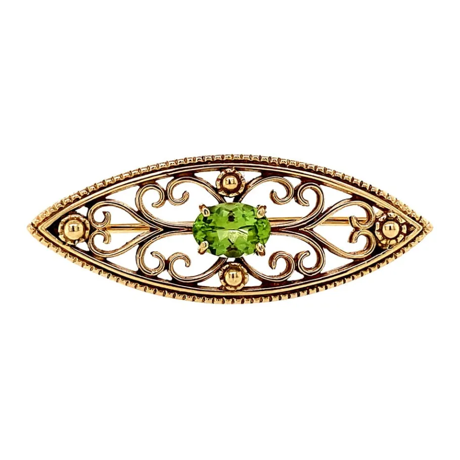 Brooch with peridote 9 krt>Vintage Jewellery Outlet