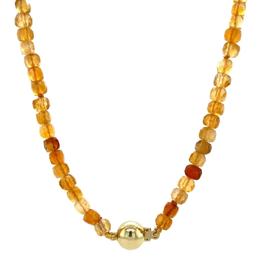 Citrine necklace with gold clasp 14 krt>Vintage Jewellery Clearance
