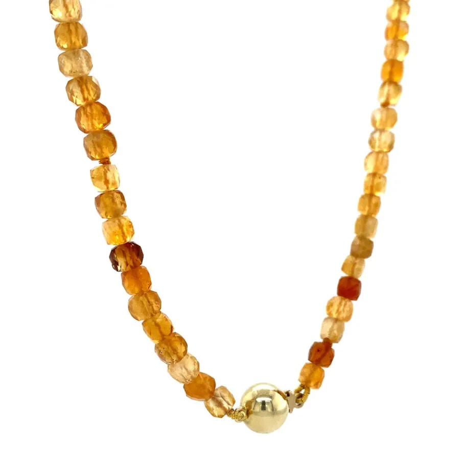 Citrine necklace with gold clasp 14 krt>Vintage Jewellery Clearance
