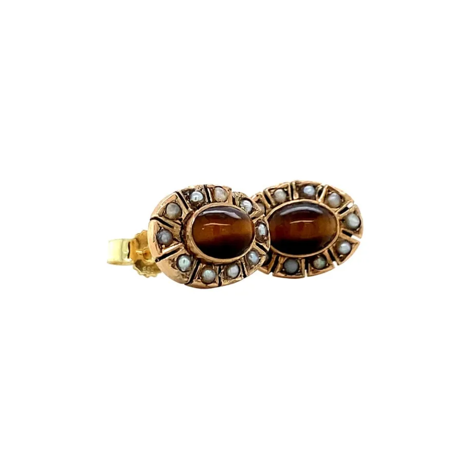 ear_studs_with_tiger_eye__2.webp Ear studs with tiger eye and pearl 8 krt>Vintage Jewellery Hot