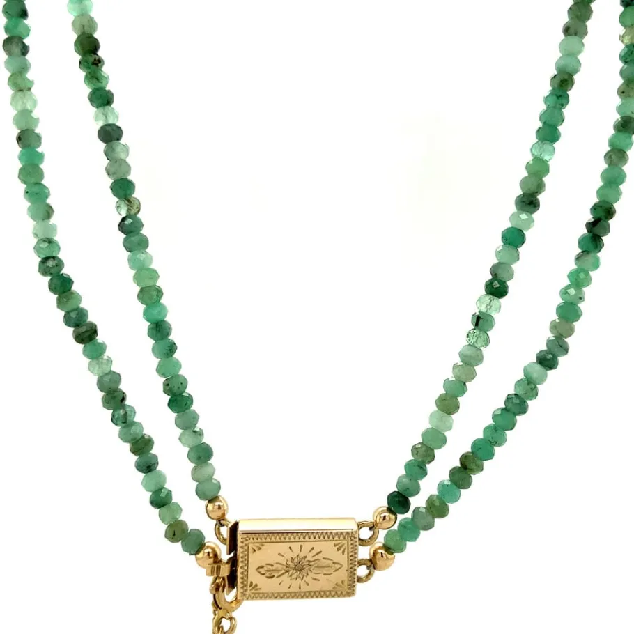 Emerald necklace with gold clasp 14 krt>Vintage Jewellery Discount