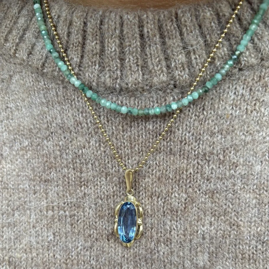 Emerald necklace with gold clasp 14 krt>Vintage Jewellery Best