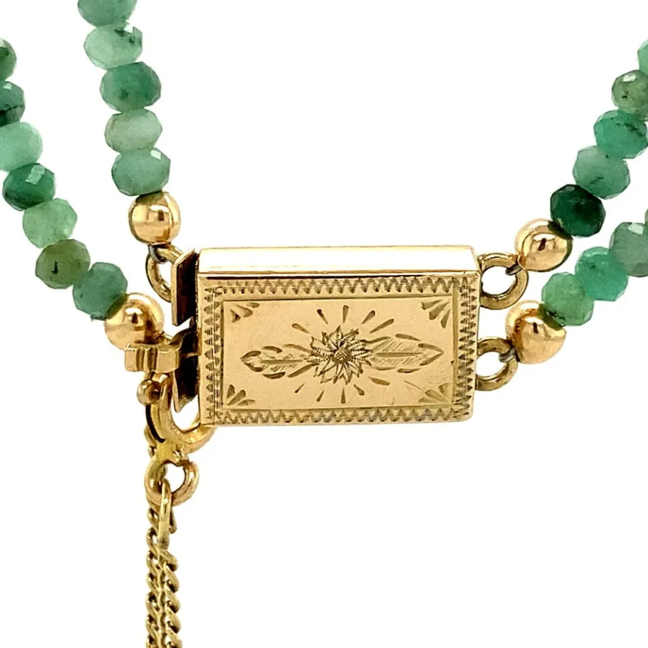 emerald_necklace_with_gol_4.webp Emerald necklace with gold clasp 14 krt>Vintage Jewellery Discount