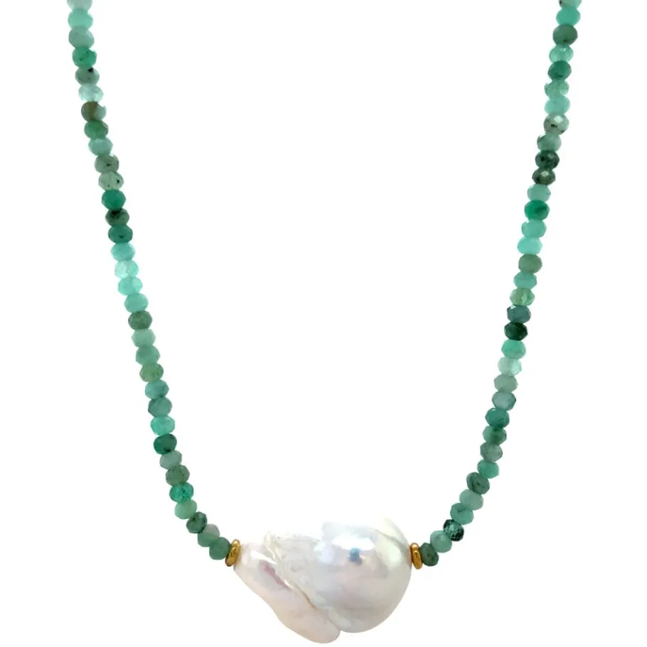 Emerald necklace with pearl and gold clasp 14 krt>Vintage Jewellery Discount