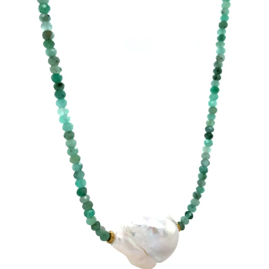 emerald_necklace_with_pea_2.webp Emerald necklace with pearl and gold clasp 14 krt>Vintage Jewellery Discount
