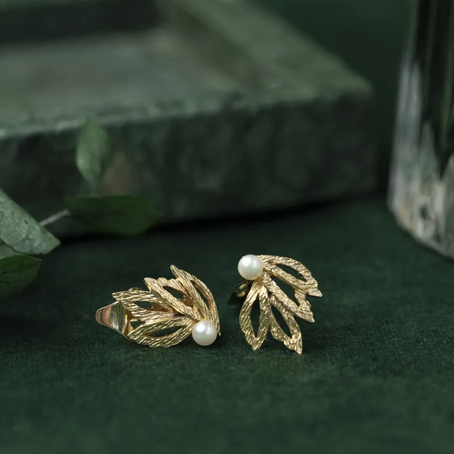 Fantasy earclips with pearl 9 krt>Vintage Jewellery Hot