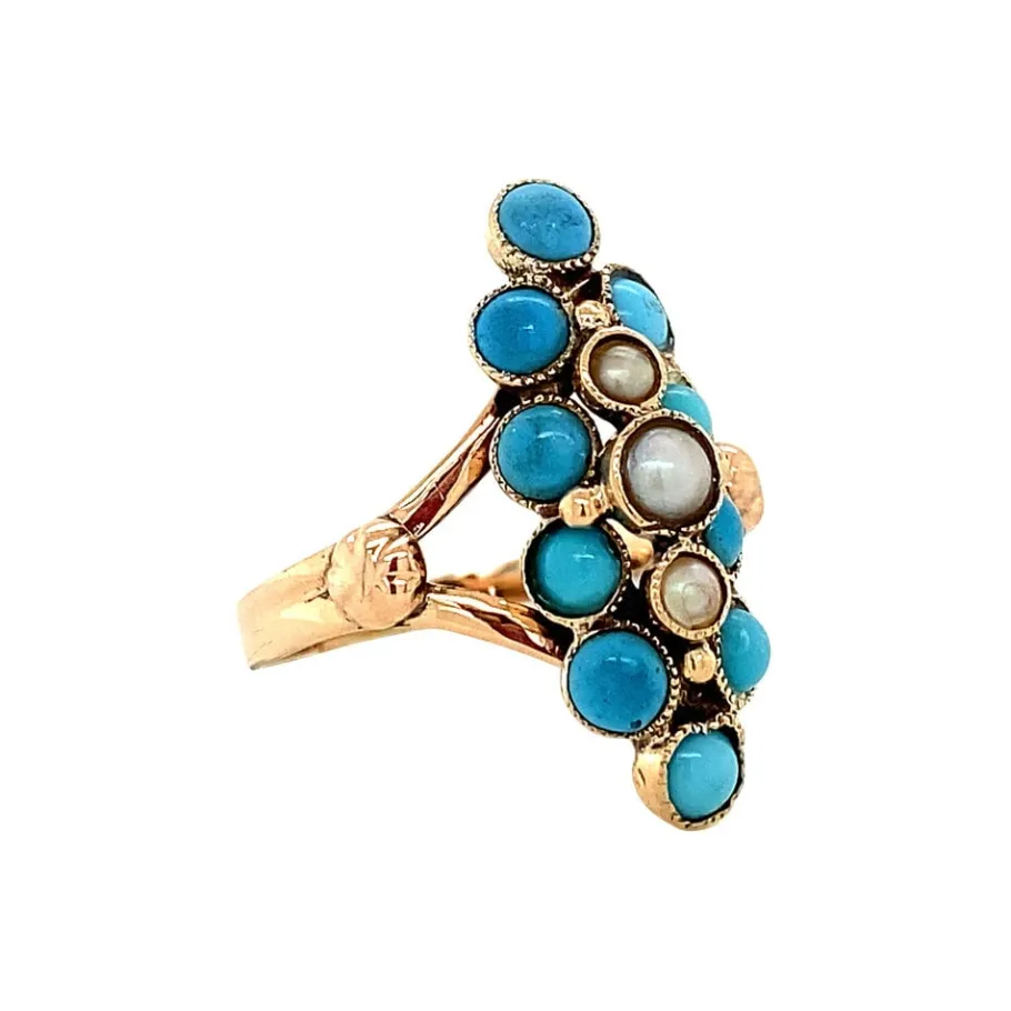 fantasy_ring_with_turquoi_2.webp Fantasy ring with turquoise and pearl 12 krt>Vintage Jewellery Discount