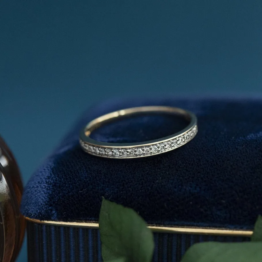 Gold alliance ring with diamonds 14 krt>Vintage Jewellery Clearance