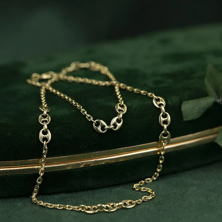 Gold anchor and coffee bean necklace 18 krt>Vintage Jewellery Discount