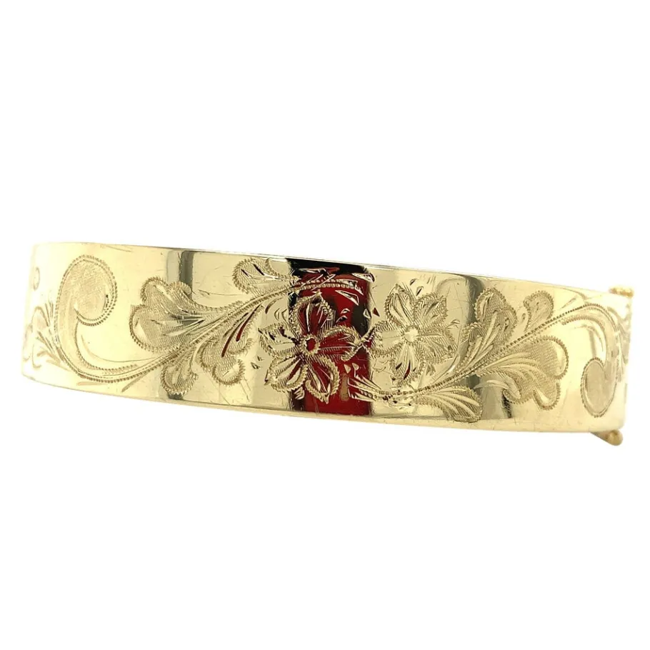 Gold bangle with engraving 14 krt>Vintage Jewellery Hot