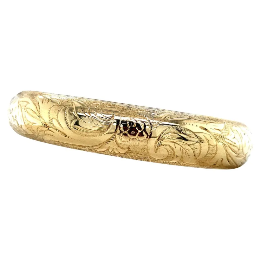 Gold bangle with engraving 14 krt>Vintage Jewellery Outlet