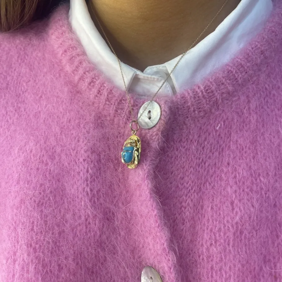 Gold beetle pendant with blue colour stone 18 krt>Vintage Jewellery Online
