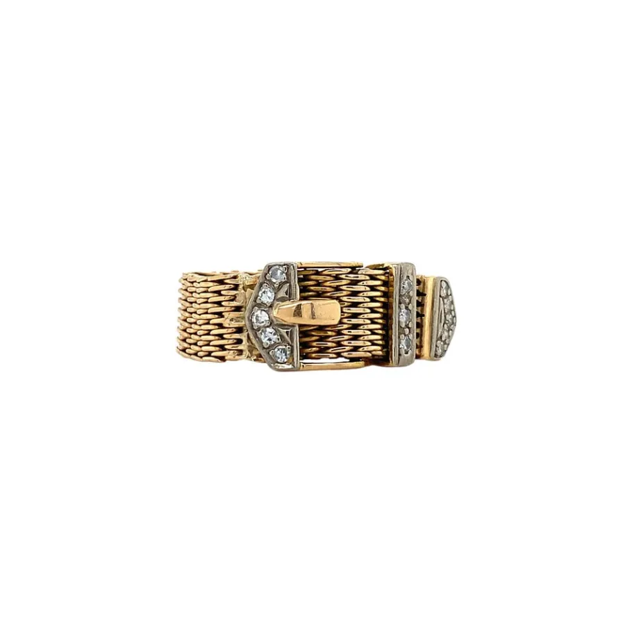 Gold belt ring with diamonds 18 krt>Vintage Jewellery Best