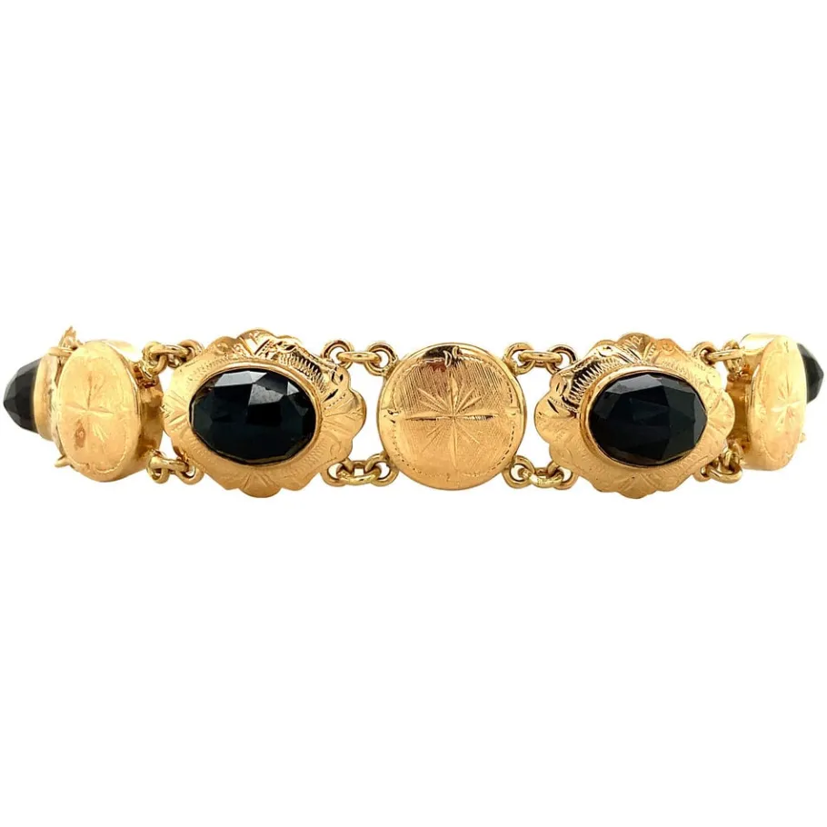 Gold boats bracelet with garnet 14 krt>Vintage Jewellery Outlet