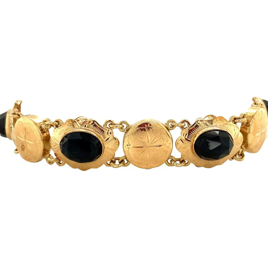 gold_boats_bracelet_with__2.webp Gold boats bracelet with garnet 14 krt>Vintage Jewellery Outlet