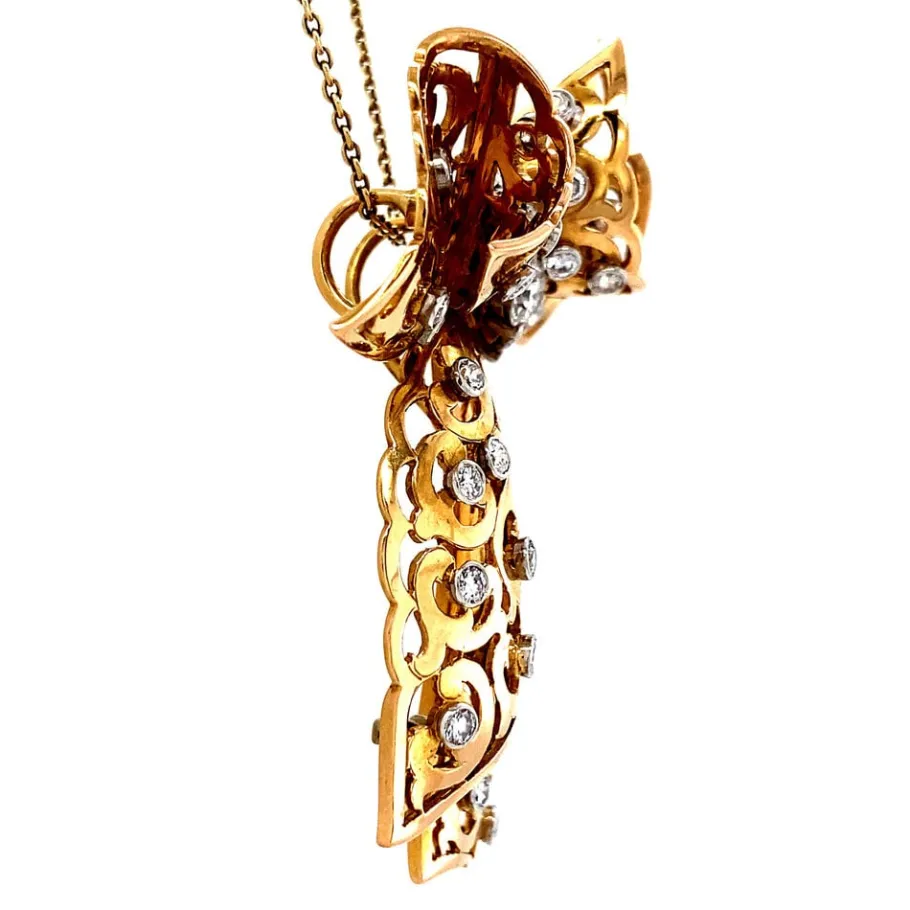 gold_bow_pendant_with_dia_3.webp Gold bow pendant with diamonds 14 krt/950>Vintage Jewellery Online