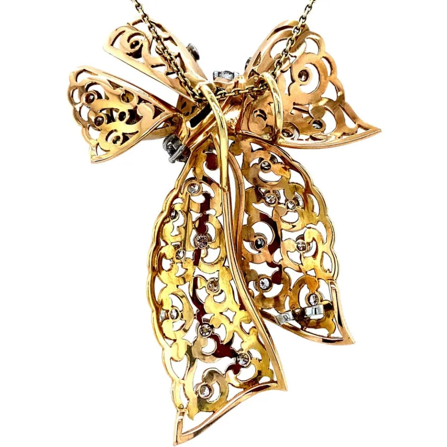 gold_bow_pendant_with_dia_4.webp Gold bow pendant with diamonds 14 krt/950>Vintage Jewellery Online