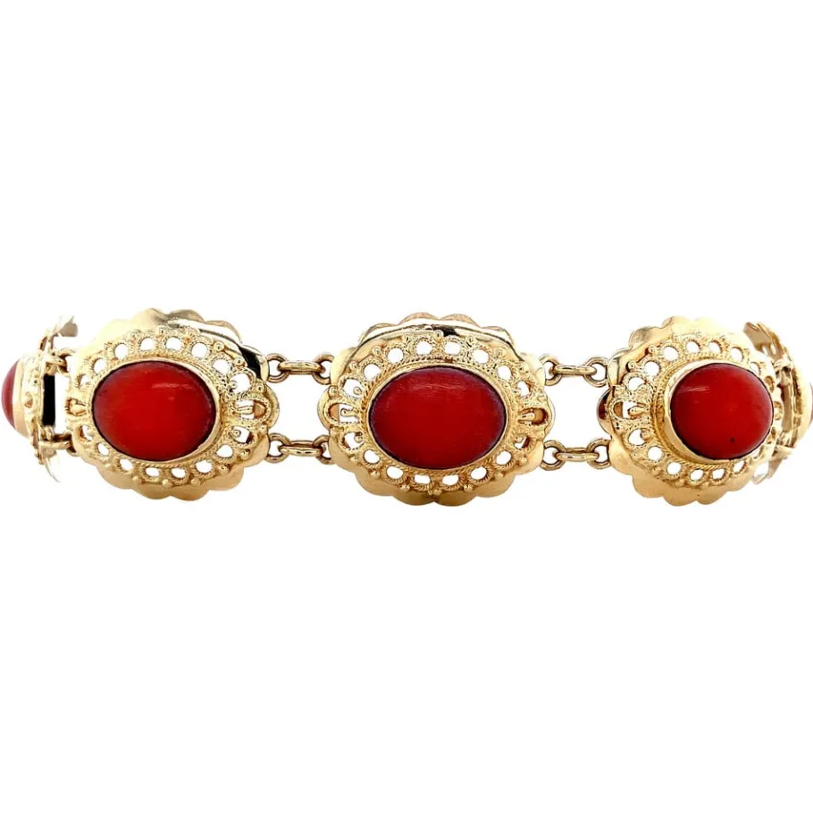 Gold bracelet with blood coral 14 krt>Vintage Jewellery Best