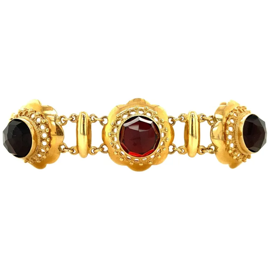 Gold bracelet with garnet 14 krt>Vintage Jewellery Clearance