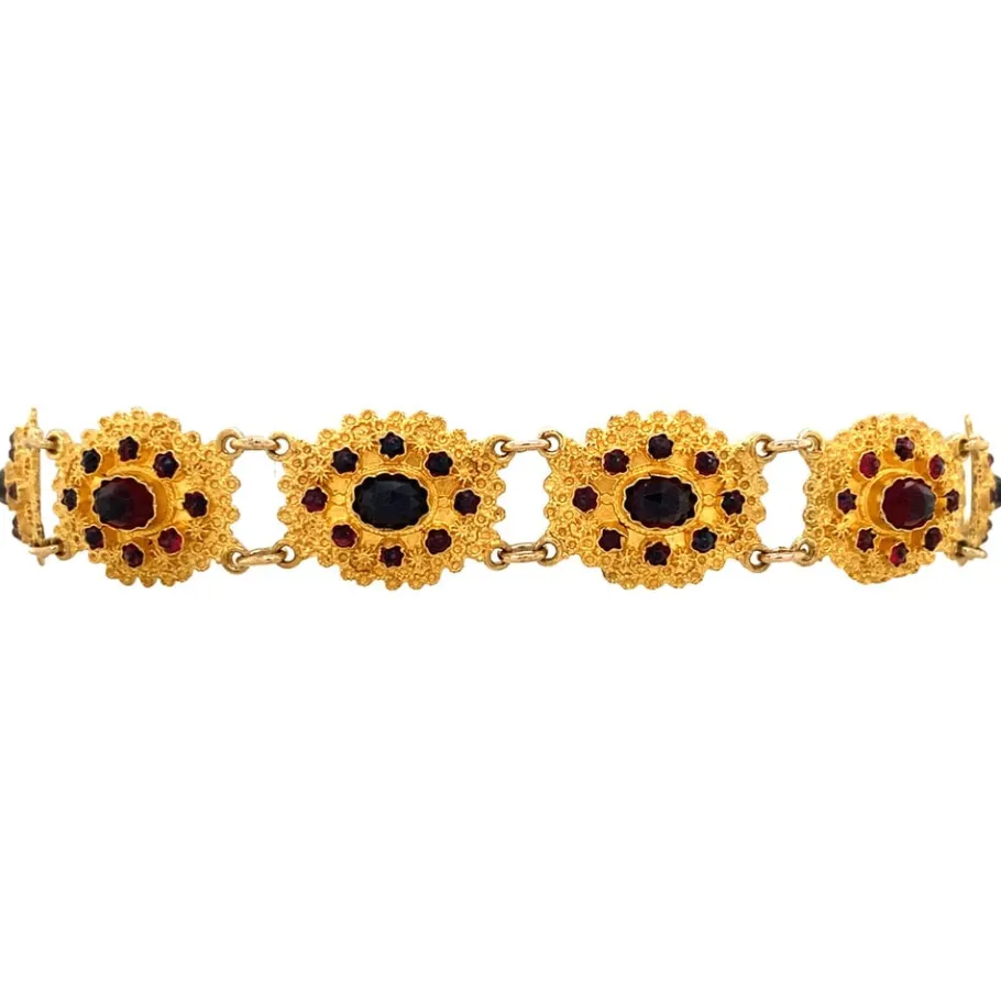 Gold bracelet with garnet 14 krt>Vintage Jewellery Discount