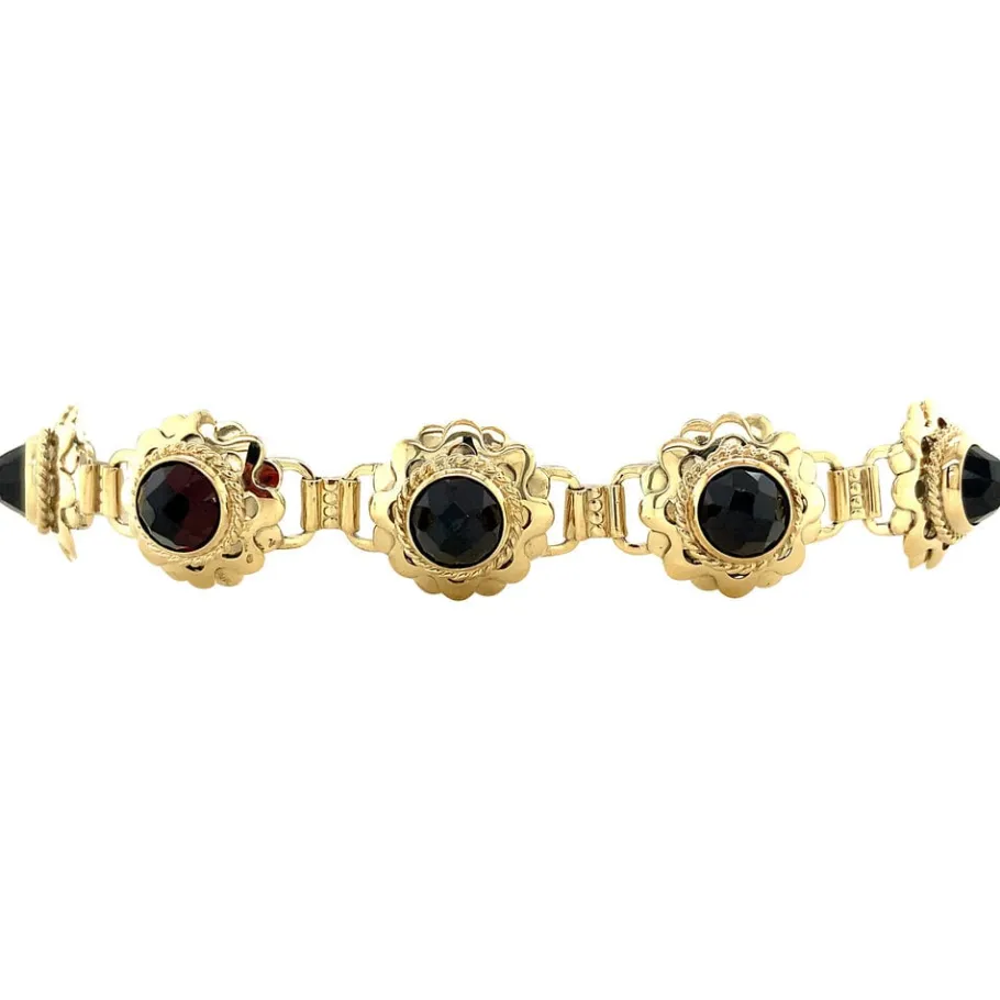 Gold bracelet with garnet 14 krt>Vintage Jewellery Discount