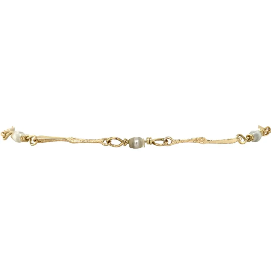 Gold bracelet with pearl 14 krt>Vintage Jewellery Online