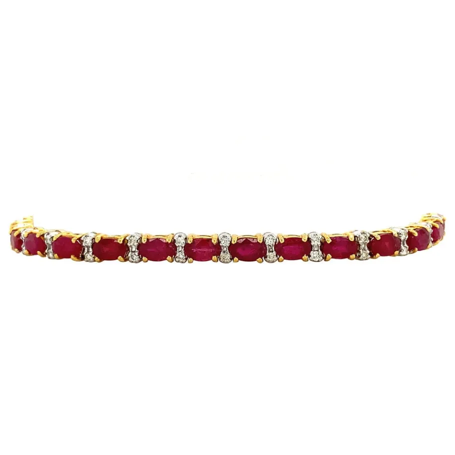 Gold bracelet with ruby and diamond 18 cm 14 krt>Vintage Jewellery Outlet