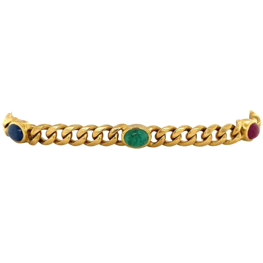 Gold bracelet with sapphire, emerald and ruby 18 krt>Vintage Jewellery Discount