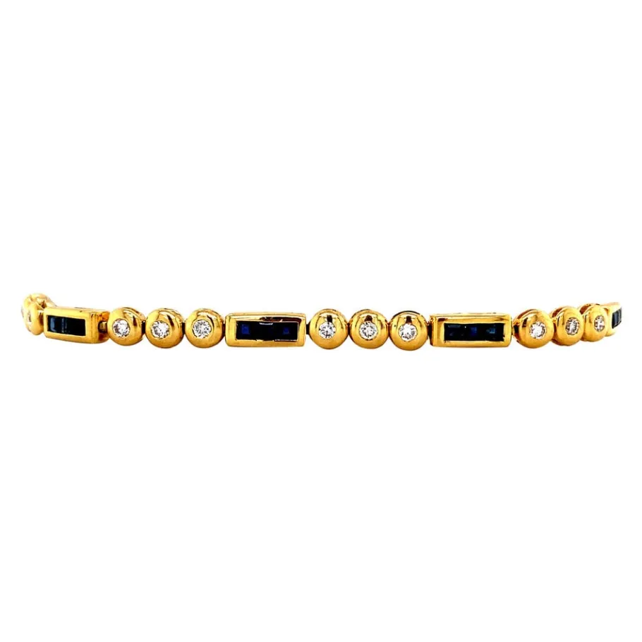 Gold bracelet with sapphire and diamond 18 krt>Vintage Jewellery Fashion