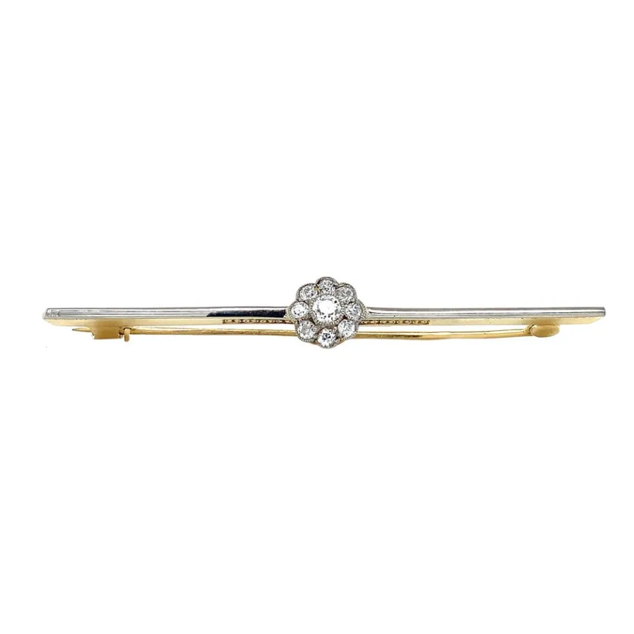 Gold brooch with diamonds 14 krt>Vintage Jewellery New
