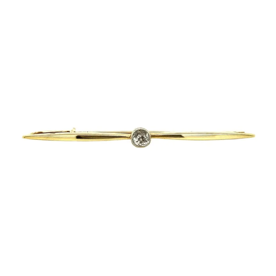 Gold brooch with diamonds 14 krt>Vintage Jewellery New