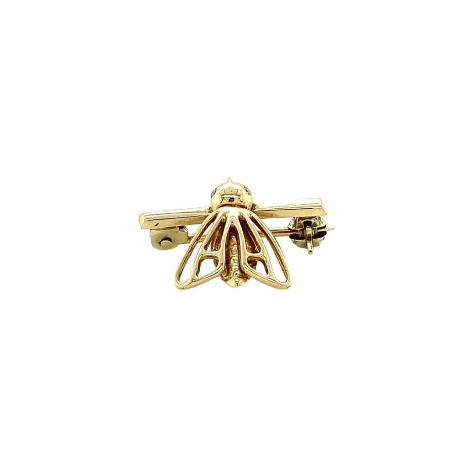 Gold brooch with diamonds 14 krt>Vintage Jewellery New