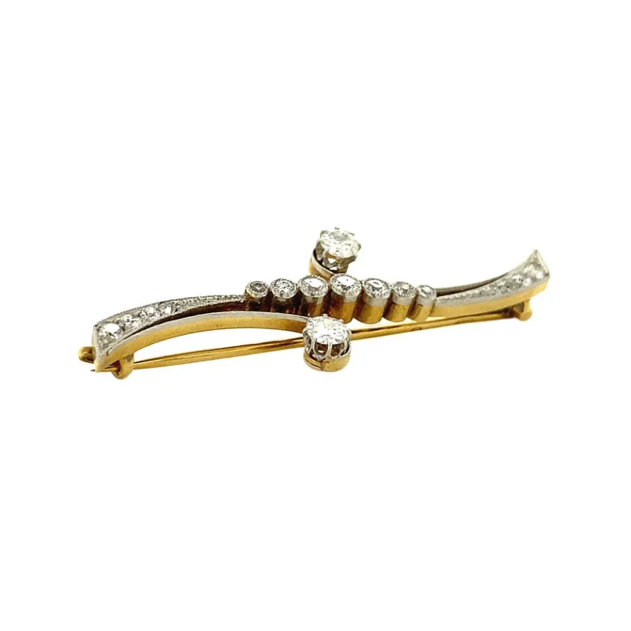 Gold brooch with diamonds 14 krt>Vintage Jewellery Sale
