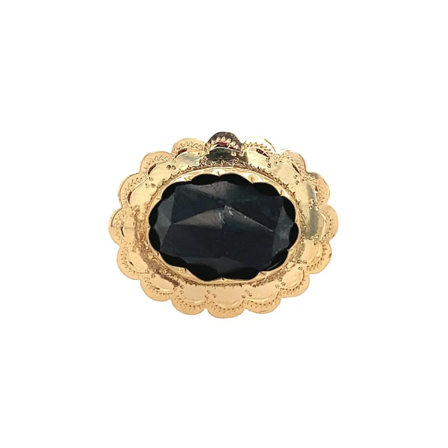 Gold brooch with garnet 14 krt>Vintage Jewellery Outlet