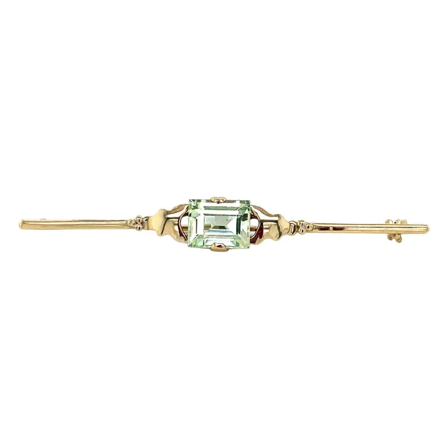 Gold brooch with green spinel 14 krt>Vintage Jewellery Discount