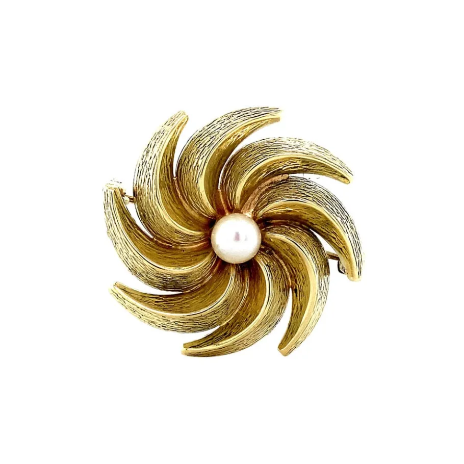 Gold brooch with pearl 14 krt>Vintage Jewellery Hot