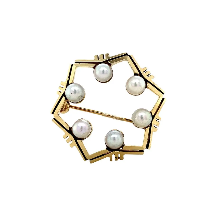 Gold brooch with pearl 14 krt>Vintage Jewellery Fashion