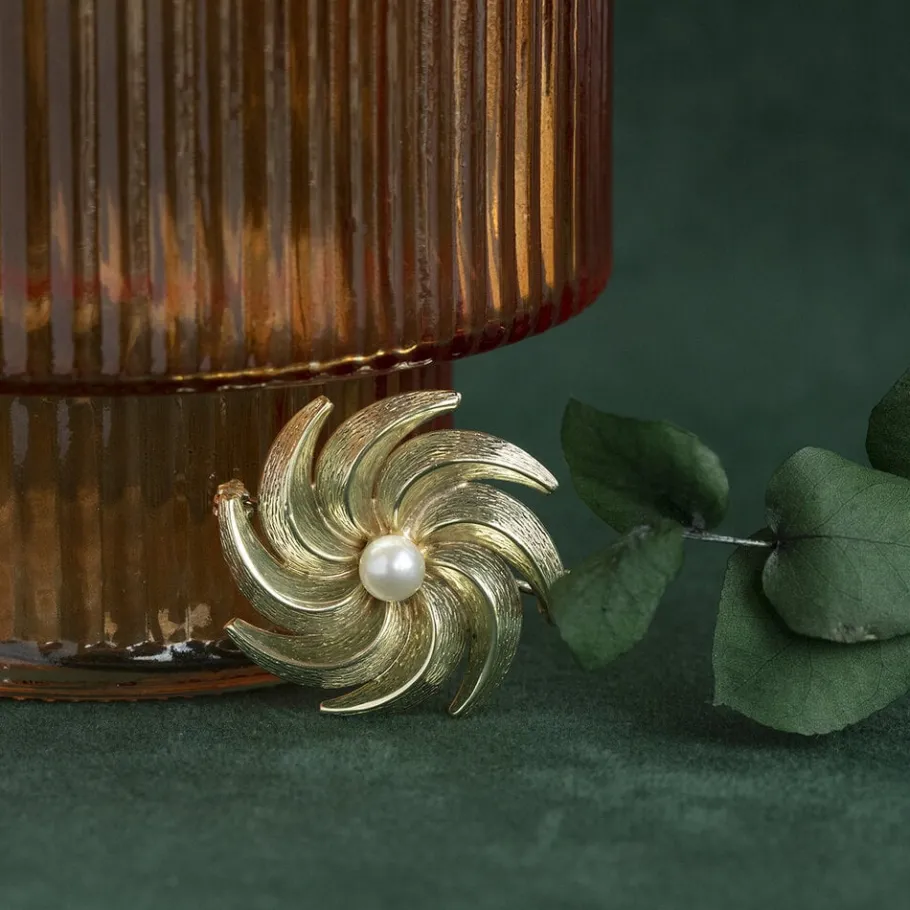 Gold brooch with pearl 14 krt>Vintage Jewellery Hot