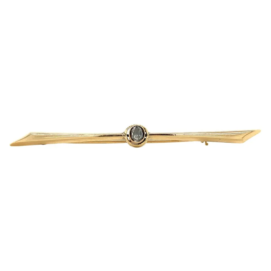 Gold brooch with rose diamond 14 krt>Vintage Jewellery New