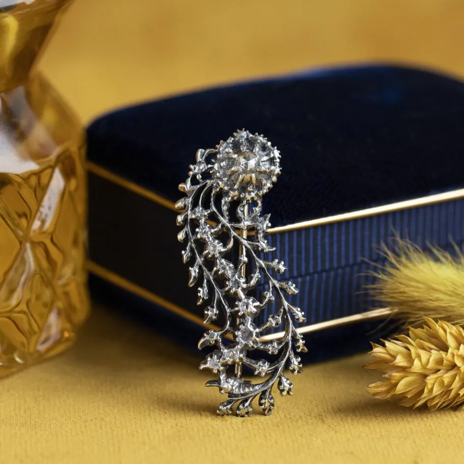 Gold brooch with rose diamond 14 krt/925>Vintage Jewellery Outlet