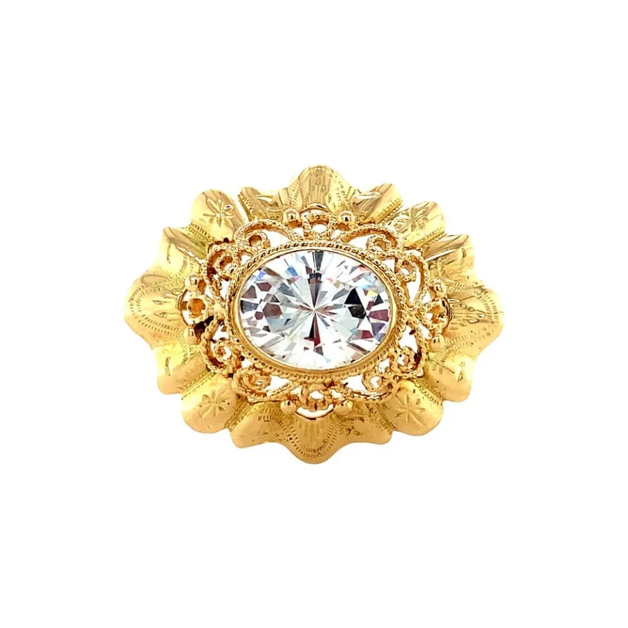 Gold brooch with zirconia 14 krt>Vintage Jewellery Outlet