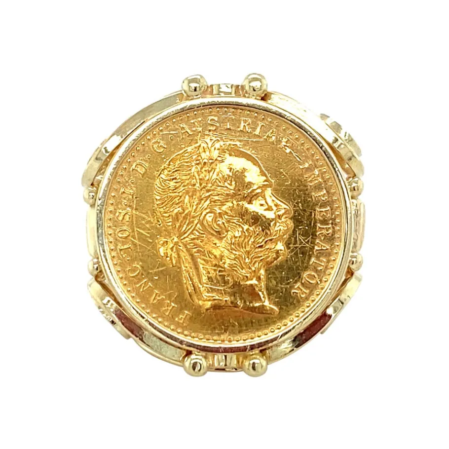 Gold coin ring 14 krt>Vintage Jewellery Discount