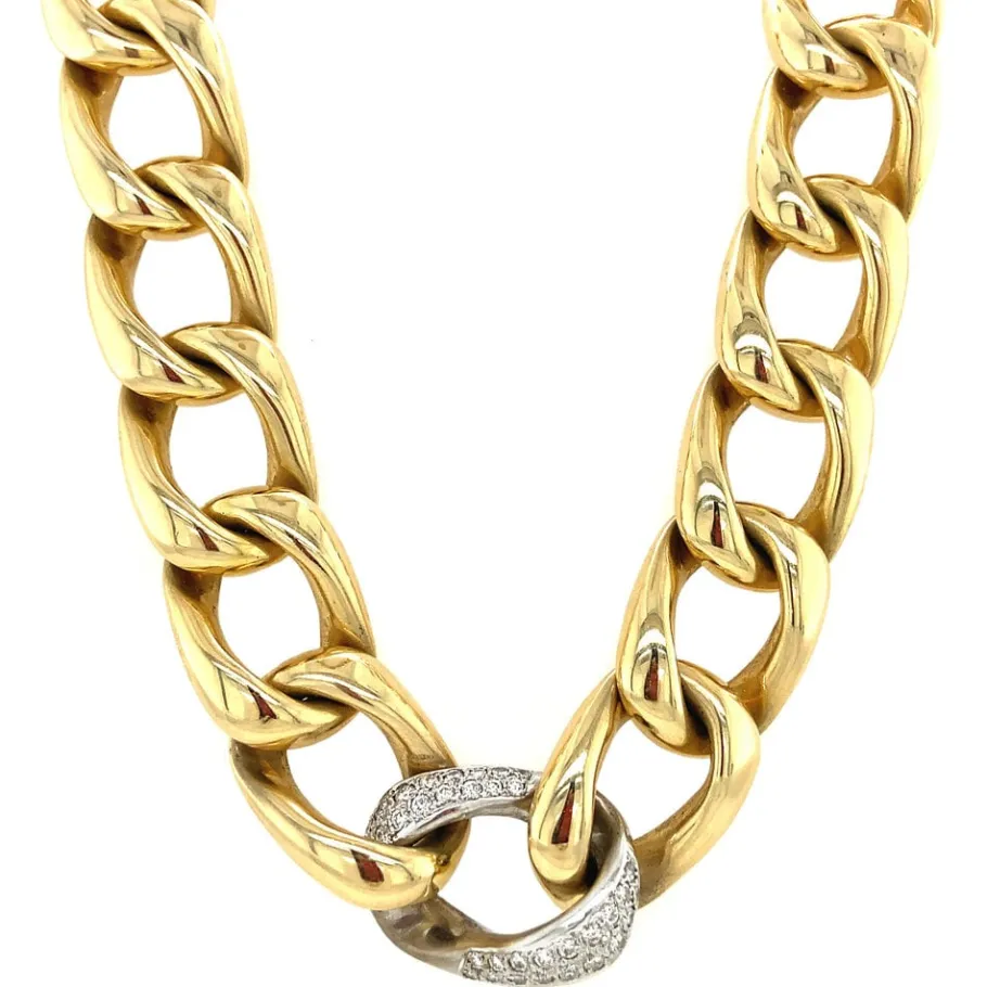 Gold curb necklace with diamonds 14 krt>Vintage Jewellery Outlet