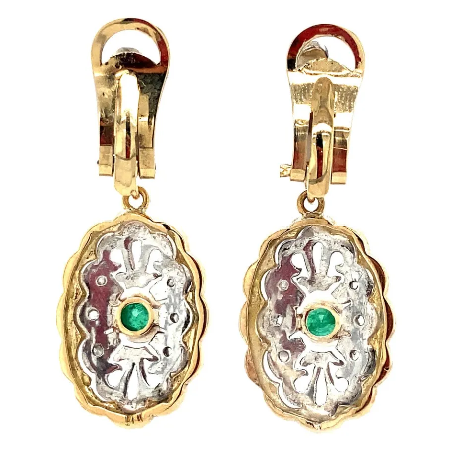 gold_ear_clips_with_rose__4.webp Gold ear clips with rose diamond and emerald 18 krt/835>Vintage Jewellery Outlet