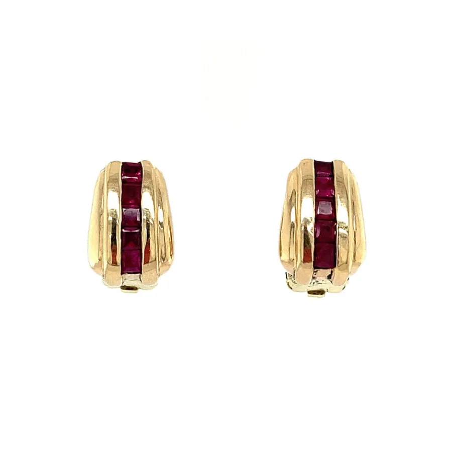 Gold ear clips with ruby 14 krt>Vintage Jewellery Sale