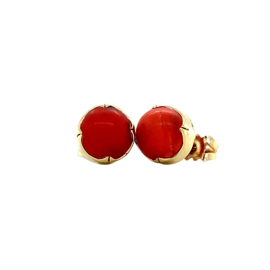 Gold ear studs with blood coral 14 krt>Vintage Jewellery Online